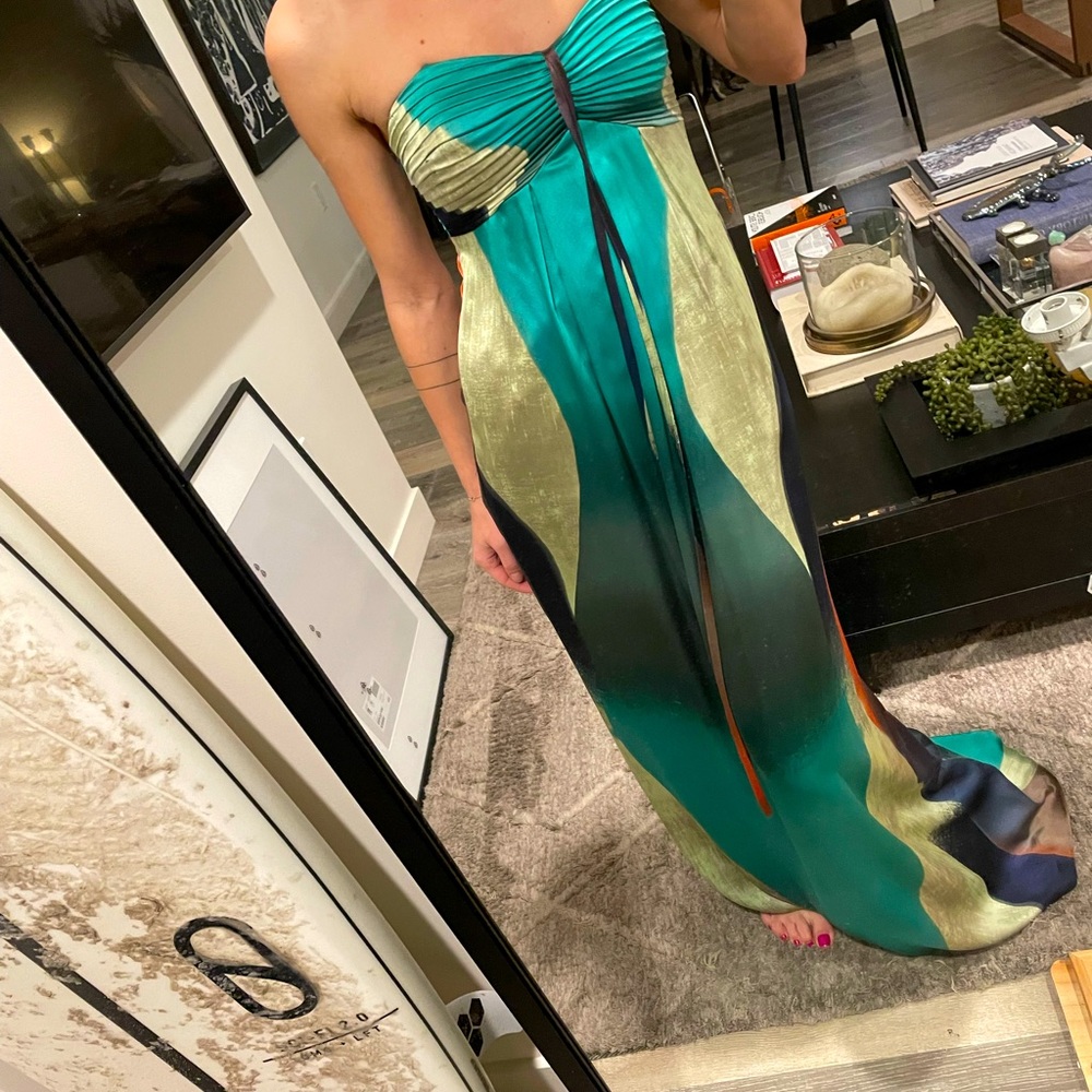 TED BAKER 100% SILK SUMMER STRAPLESS MAXI DRESS Size XS